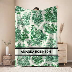 Manta Polar Elegante vintage verde monograma toile de jouy
