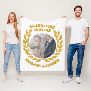 Manta Polar Elegante Wreath Oro Foto 60º Aniversario Boda