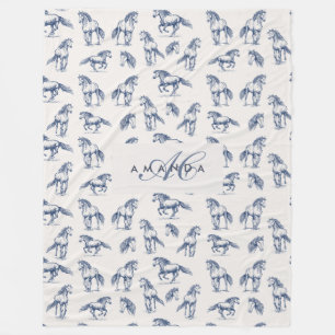 Manta Polar Elegantes Caballos Azules Monogramados Regalos Ini