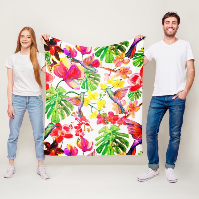 Manta Polar Elegantes Flores Tropicales Orquídea Y Aves (In situ)