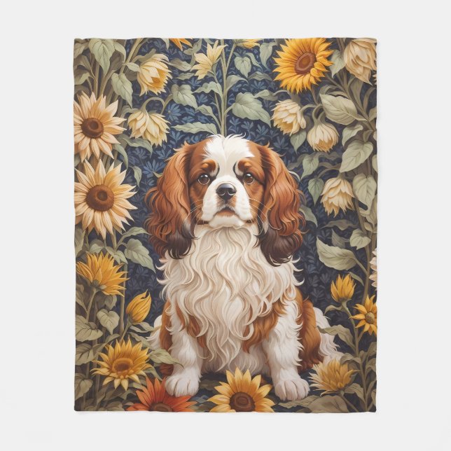 Manta Polar Elegantes girasoles Cavalier King Charles Spaniel (Anverso)