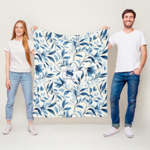 Manta Polar Elegantes hojas de paisley azul - fondo blanco (1)
