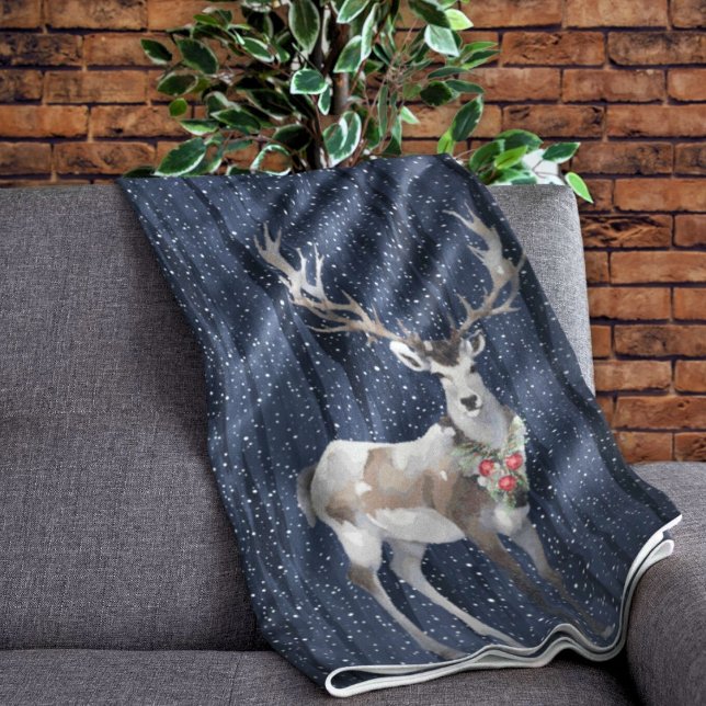 Manta Polar Elegantes Navidades de renos nevados azules y gris (Subido por el creador)