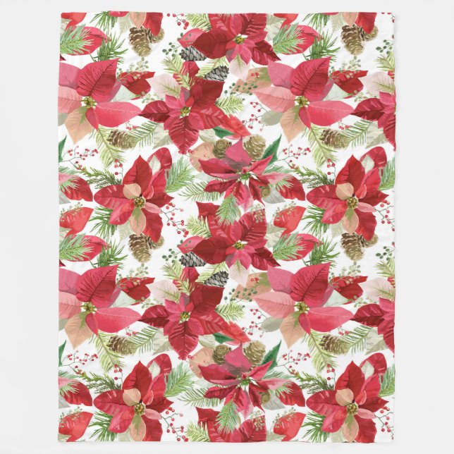 Manta Polar Elegantes Navidades Holiday Poinsettia Pine Cone (Anverso)