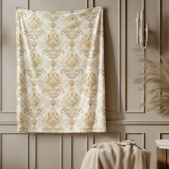 Manta Polar Elegantes Patrones Ornatos Sin Tiempo De Marfil Da (Elegant Ivory Damask Timeless Ornate Patterns Fleece Blanket)