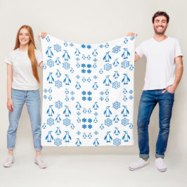 Manta Polar Elegantes Pingüinos Azules Con Patrón De Copos De 