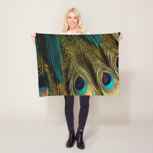 Manta Polar Elegantes plumas de pavo real abstractas azul teal