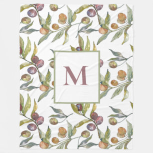 Manta Polar Elegantes ramas de olivo Monograma Fleece Blanket