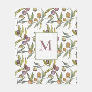 Manta Polar Elegantes ramas de olivo Monograma Fleece Blanket