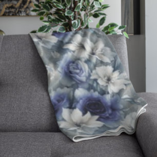 Manta Polar Elegantes rosas y azules y lirios