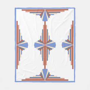 Manta Polar Elementos Art Decó en oro y azul rosa