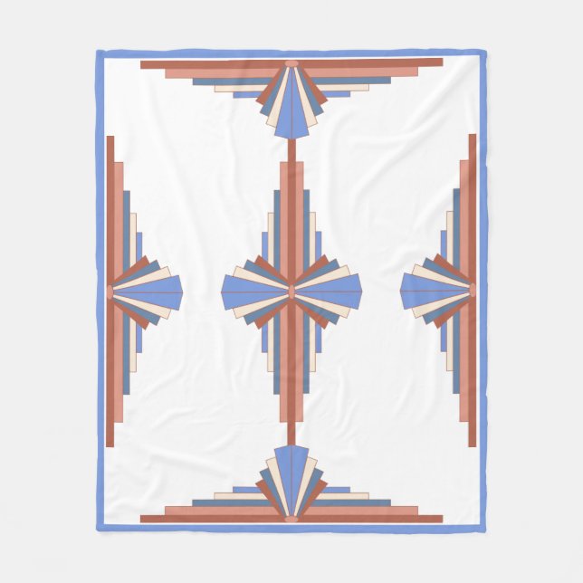 Manta Polar Elementos Art Decó en oro y azul rosa (Anverso)