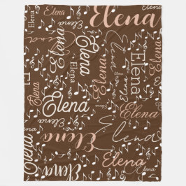 Manta Polar Elena nombre personalizado notas musicales marrón
