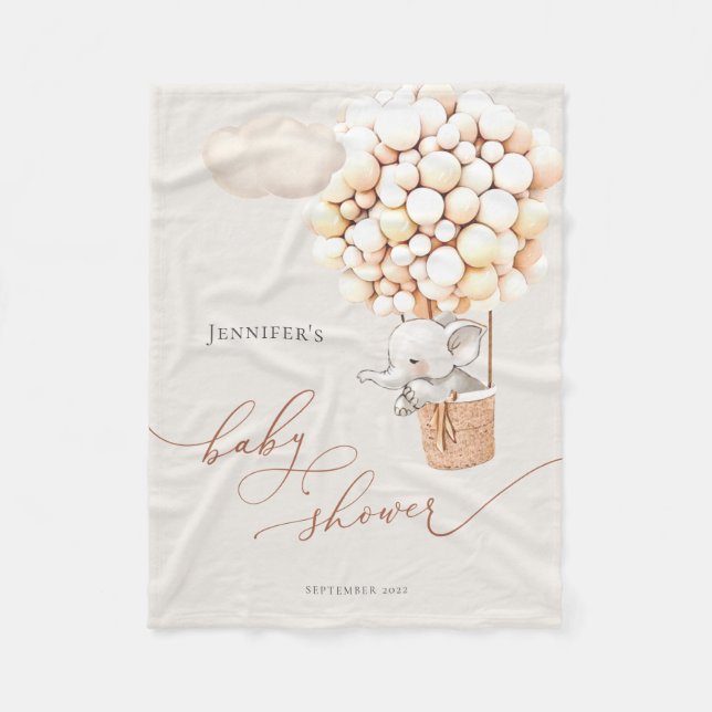 Manta Polar Elephant Balloon Baby Shower Fleece Blanket (Anverso)