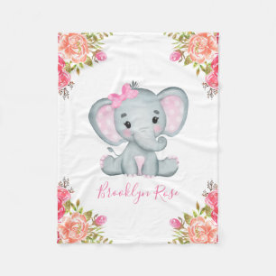 Manta Polar Elephant Floral Baby Girl Personalizada