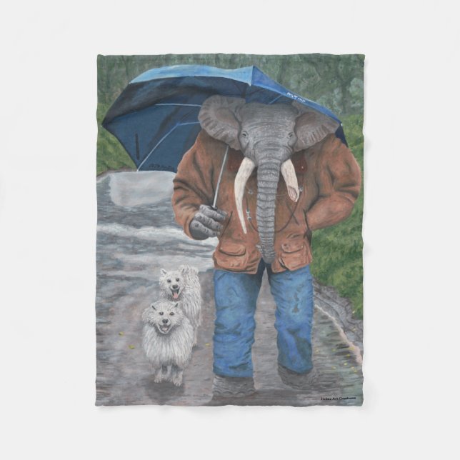 Manta Polar Elephant Man Dog Walking Fantasy Art Blanket (Anverso)