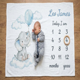 Manta Polar Elephant on Cloud Personalized Boy Milestone Baby 