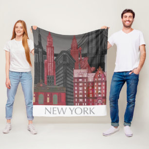 Manta Polar Elevaciones de Nueva York por la noche - rojo