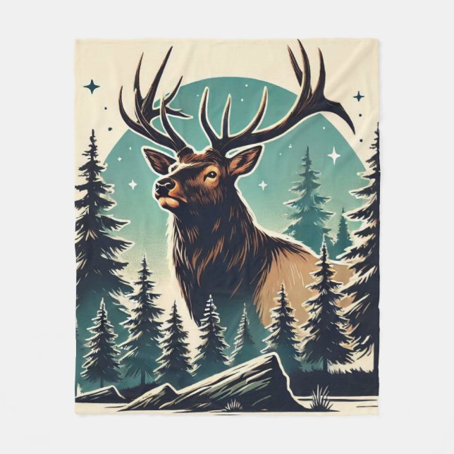 Manta Polar Elk en un bosque estilizado con cielo estrellado n (Anverso)