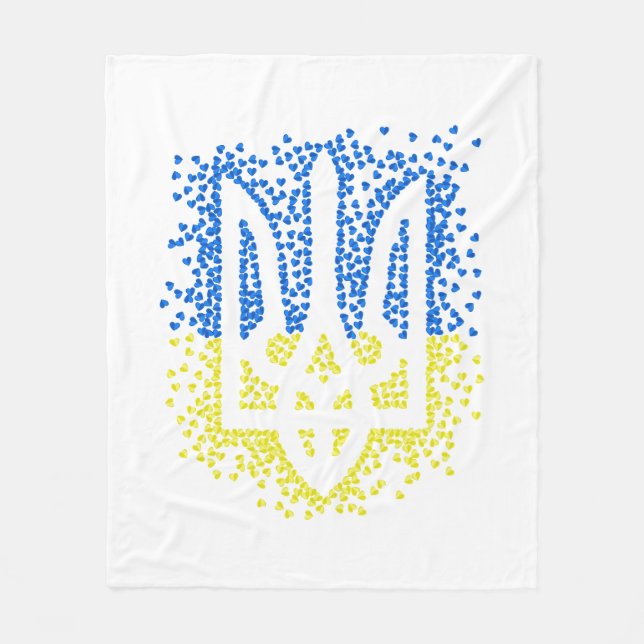Manta Polar Emblema ucraniano trident tryzub esparce corazones (Anverso)
