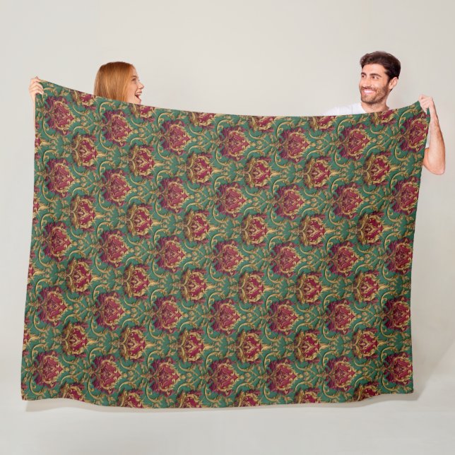Manta Polar Emerald Burgundy Baroque Damask (In situ)