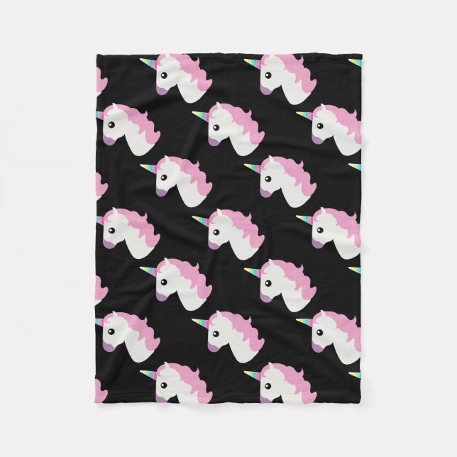 Manta Polar Emoji del unicornio (fondo negro) (Anverso)