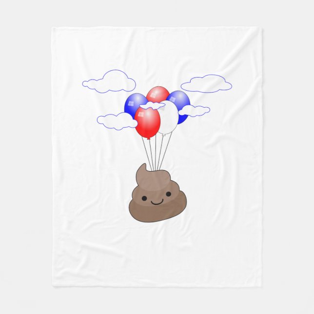Manta Polar Emoji Poo Volando Con Globos (Anverso)