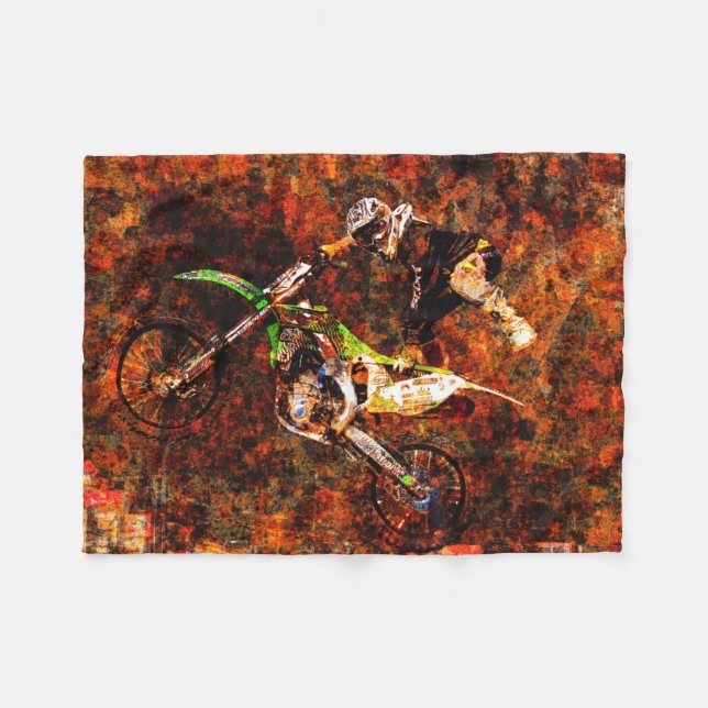 Manta Polar "En llamas" Motocross Rider estilo libre (Frente (Horizontal))