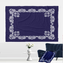 Encaje Blanco Elegante Vector sobre Azul Marino