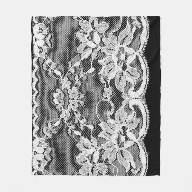 Manta Polar Encaje floral blanco: fondo negro. (Anverso)