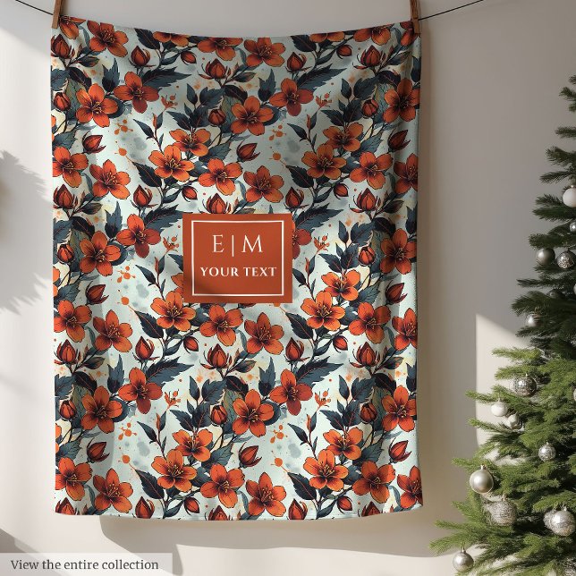 Manta Polar Encantador eneldo verde y hondo naranja flor fleja (Charming dill green and deep orange floral fleece)