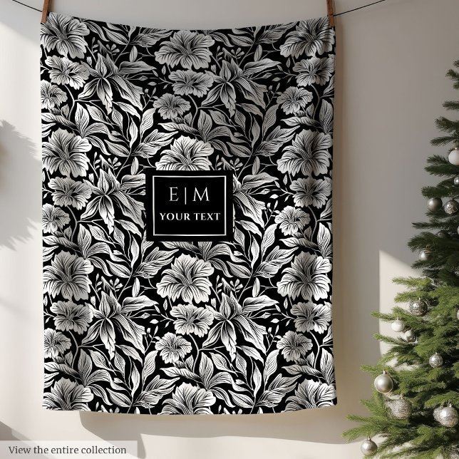 Manta Polar Encantador envoltorio de flor blanco y negro (Charming black and white flowers fleece wrap)