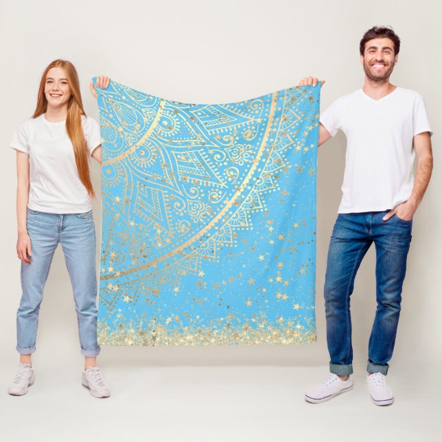 Manta Polar Encantador Mandala con estrellas de oro en turques (In situ)