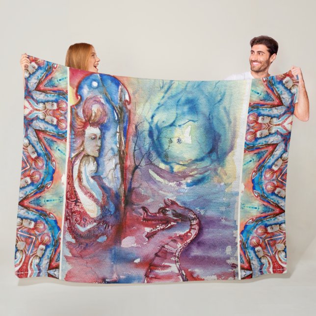 Manta Polar Encantador y dragón de MORGANA, fantasía azul rosa (In situ)