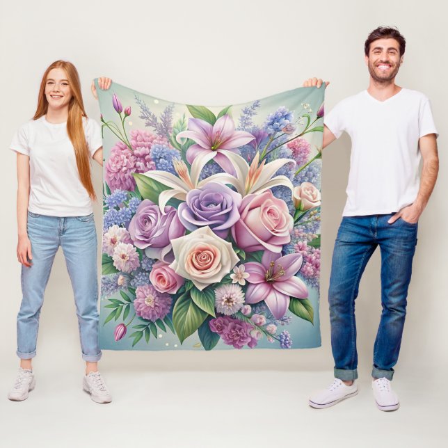 Manta Polar Encantadora Mapa de Fleece Floral Pastel (In situ)