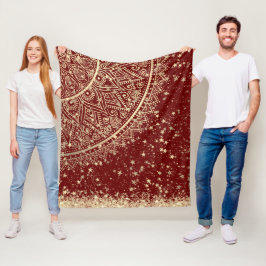 Manta Polar Encantando Mandala con estrellas de oro en rojo