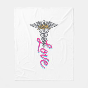 Manta Polar Enfermera Amor Caduceo Floral Médico Diseño Vertic