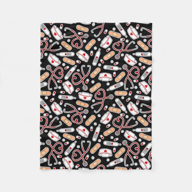 Manta Polar Enfermera Amor Imprimir fondo negro (Anverso)