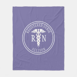 Manta Polar Enfermera inscrita Caduceus Nombre Blanco Púrpura