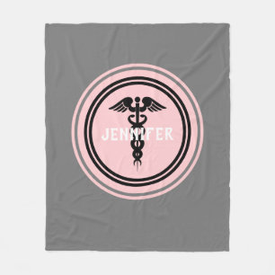 Manta Polar Enfermera Médica Caduceus Rubor Personalizado gris