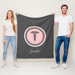 Manta Polar Enfermera Médica Caducto Médico Nombre Gris Rosa