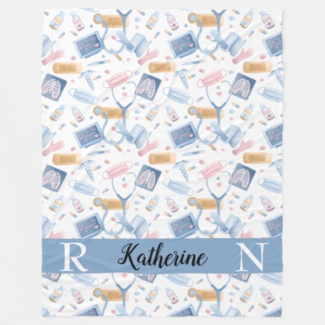 Manta Polar Enfermero acuarela | Dr Collage médico Blue Pink (Anverso)