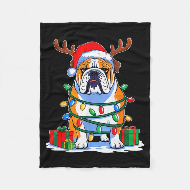 Manta Polar English Bulldog Dog Tree Christmas Lights Funny Xm (Anverso)