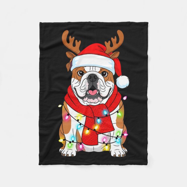 Manta Polar English Bulldog Dog Tree Christmas Lights Xmas Paj (Anverso)