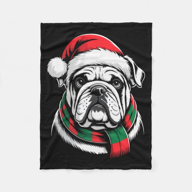 Manta Polar English Bulldog Xmas Santa Hat F Christmas Costume (Anverso)