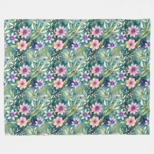 Manta Polar Engranaje, lavanda y floral moderna Verde azulada