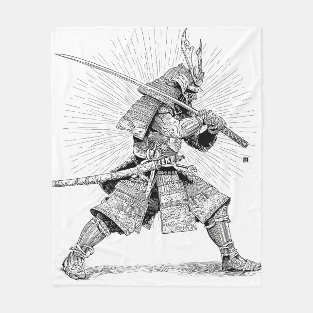 Manta Polar Epic Black Samurai Warrior Ink Drawing Blanket (Anverso)