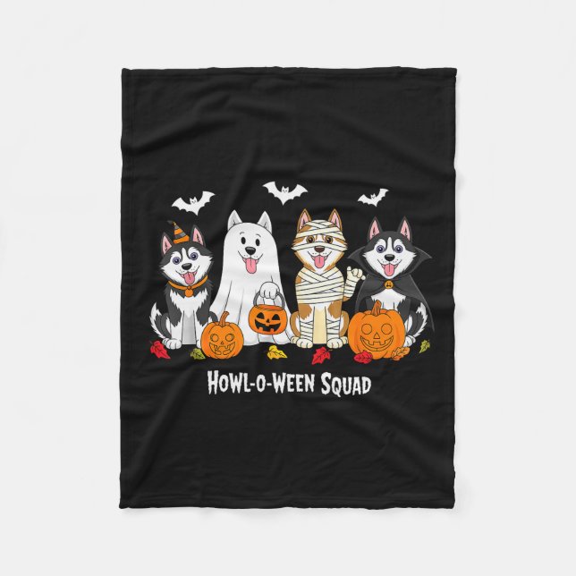 Manta Polar Equipo Husky Halloween Aullar O Ween (Anverso)