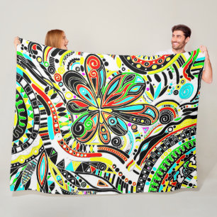 Manta Polar Esbozo de arte de fantasía - Flores abstractas 3