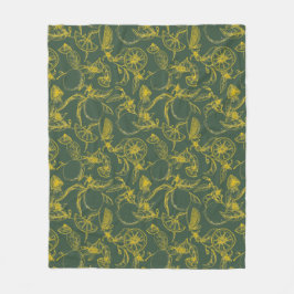 Manta Polar Esbozo de limón amarillo en verde oscuro